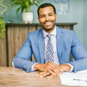 Case advisor seated at a desk — stock photograph