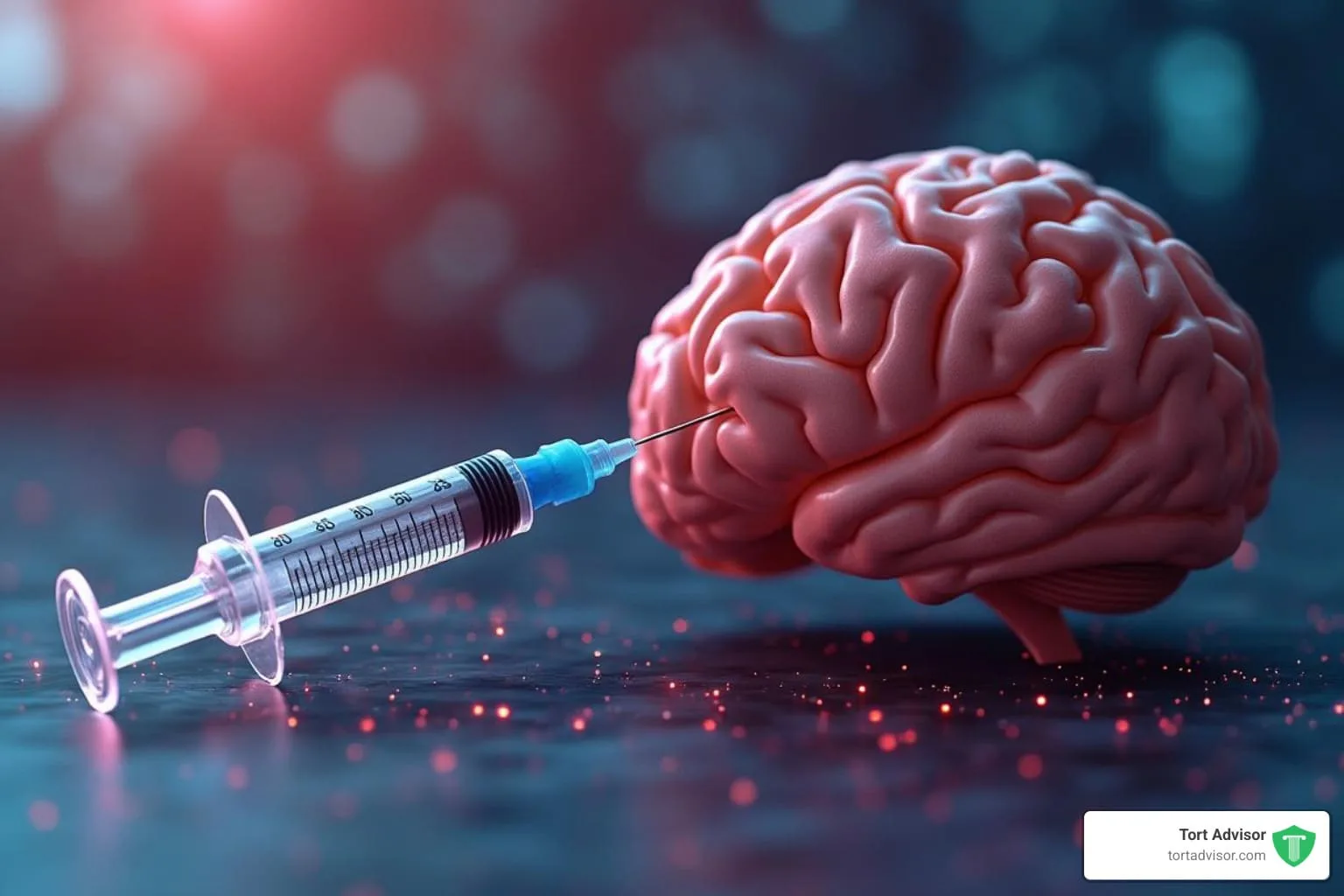 Illustration of a human brain beside a syringe