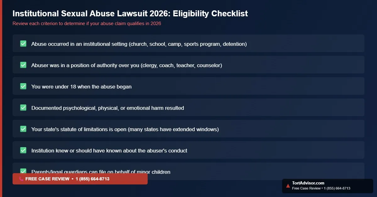 Institutional Sexual Abuse Lawsuit 2026 Eligibility Checklist institutional sexual abuse lawsuit 2026