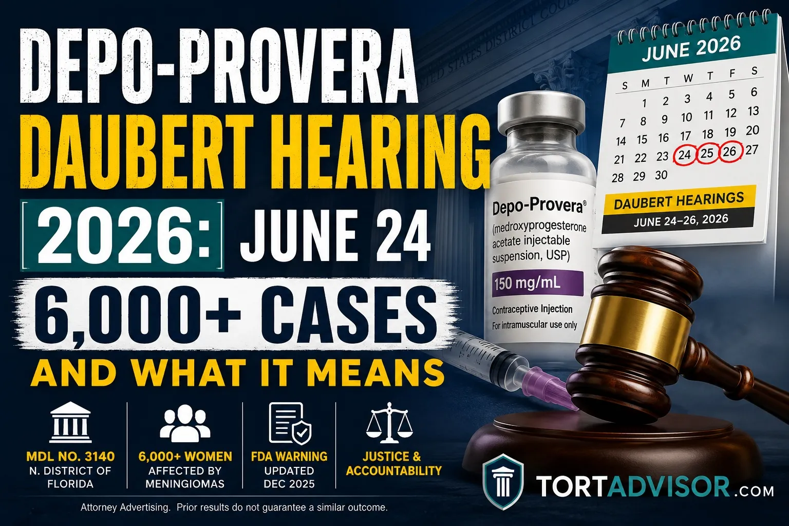Depo-Provera Daubert Hearing 2026 Depo-Provera Daubert hearing 2026 with June 24 court date and 6,000+ meningioma lawsuit cases