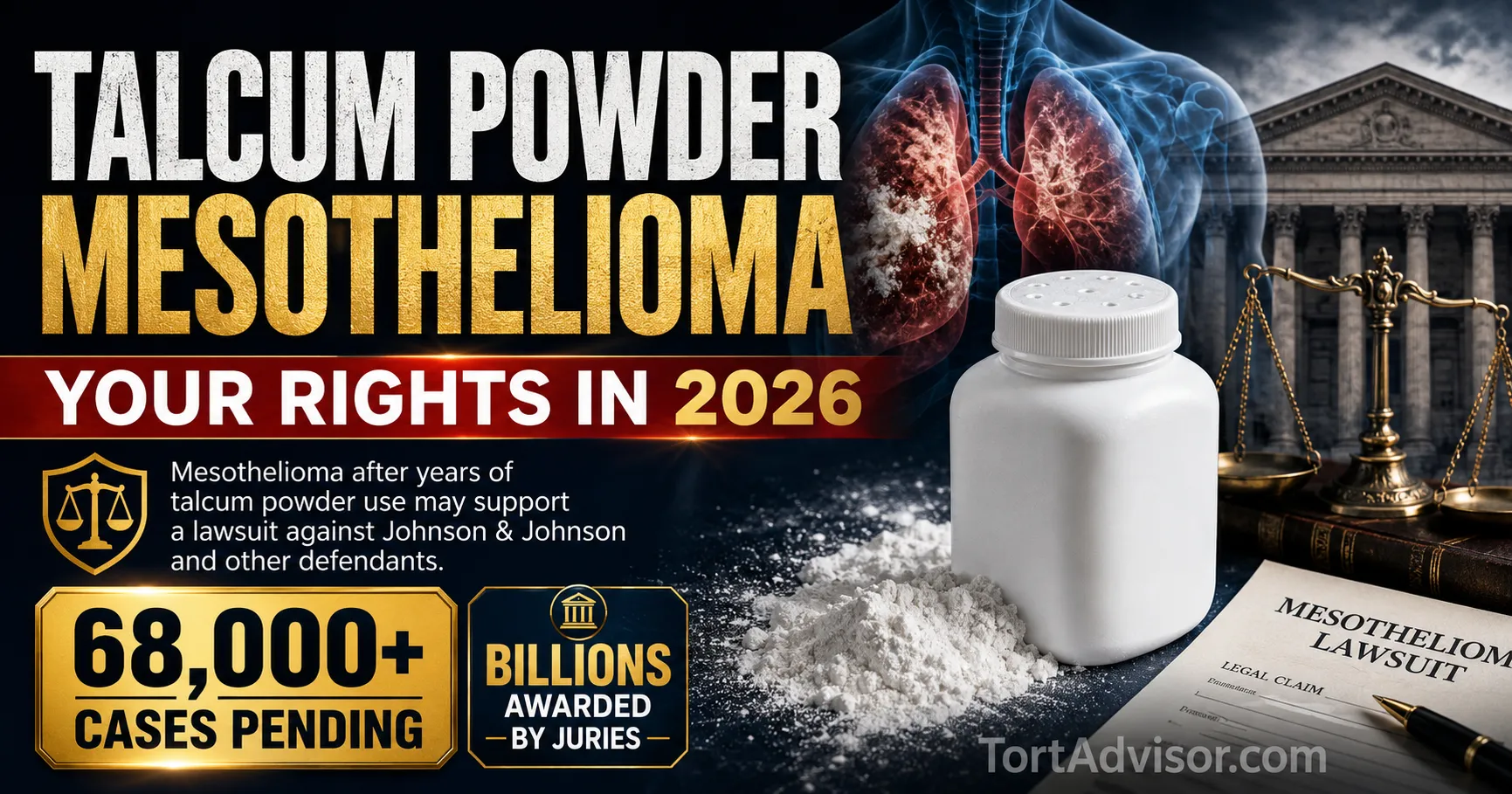 Talcum powder mesothelioma lawsuit 2026 showing asbestos exposure legal rights and compensation claims