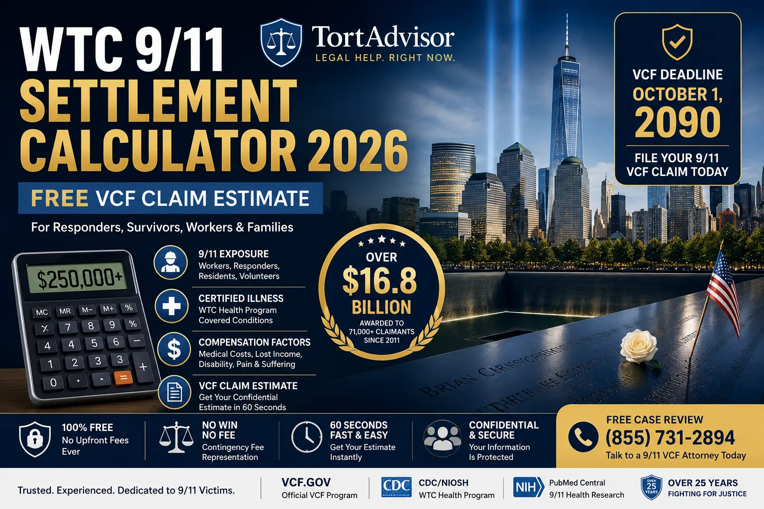 WTC 9/11 settlement calculator estimating a potential VCF claim using exposure certified physical conditions economic loss and offsets