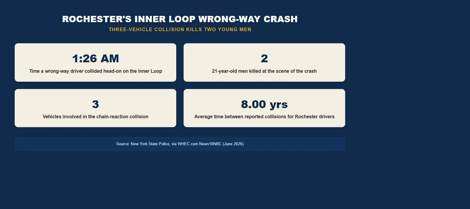 Rochester car accident lawsuit Inner Loop wrong-way crash statistics infographic