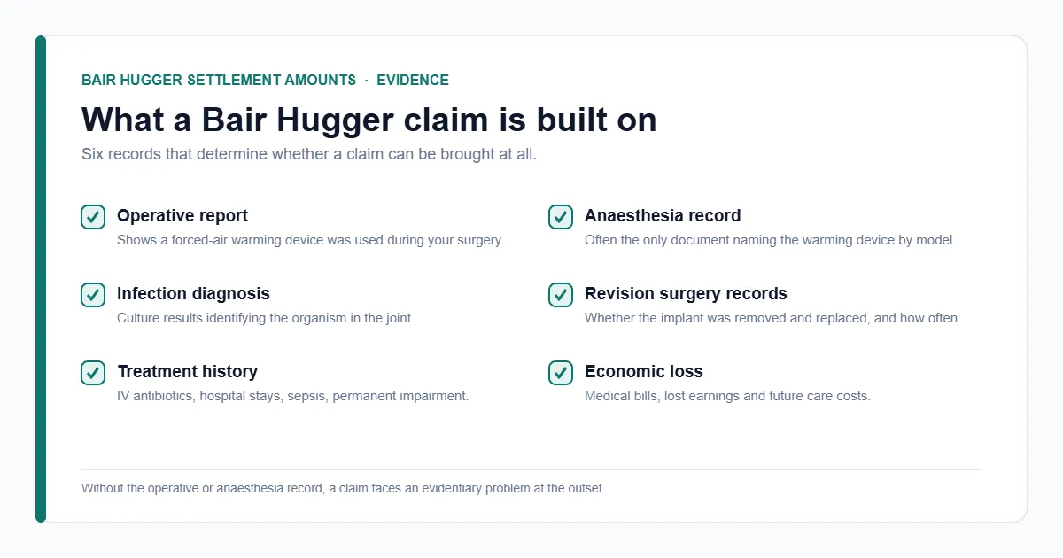 Bair Hugger settlement amounts evidence checklist — operative and anaesthesia records
