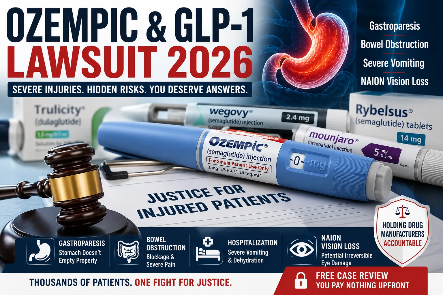 Ozempic lawsuit 2026 for GLP-1 gastroparesis and NAION injury claims
