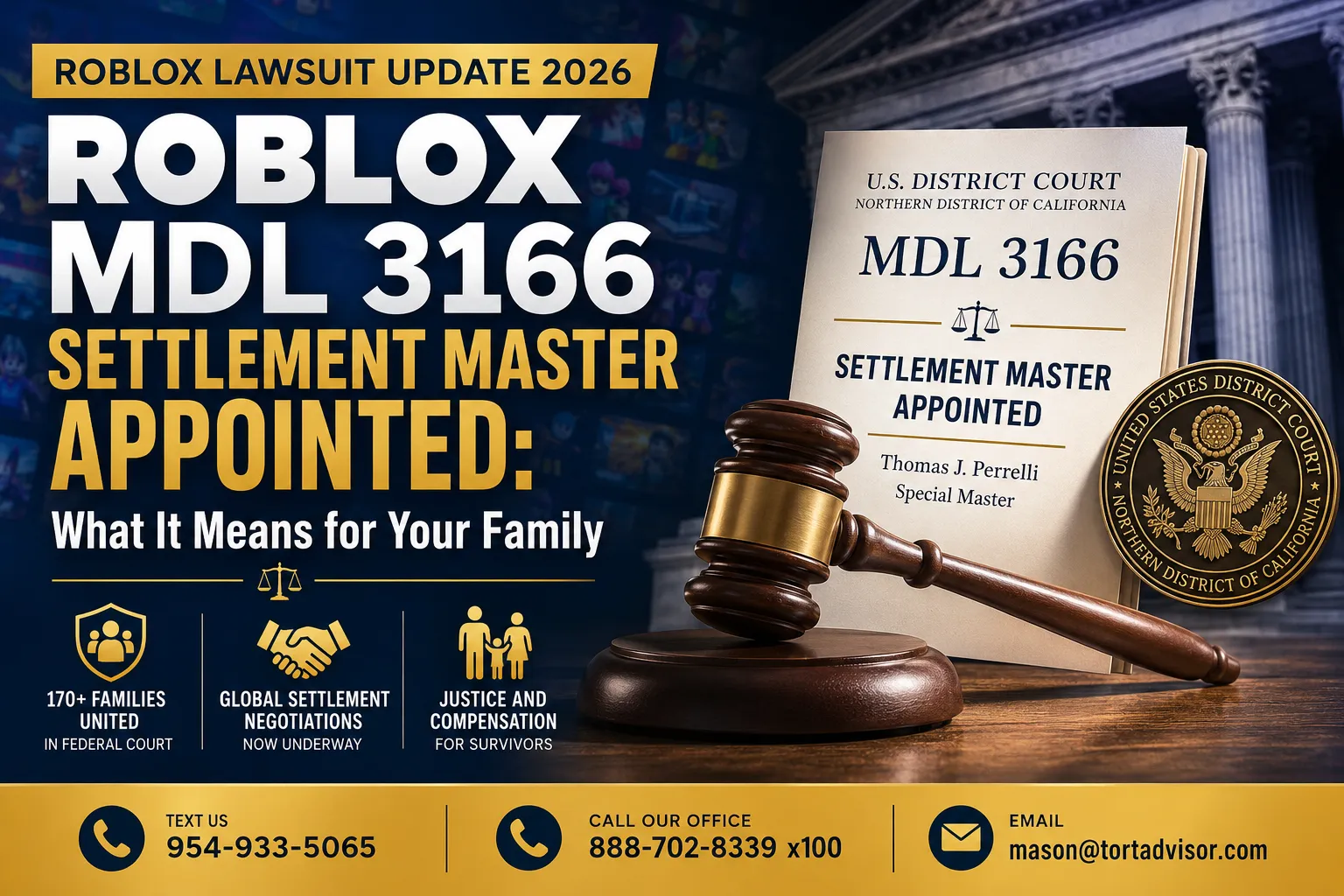 Roblox MDL 3166 settlement master appointed in 2026 featured image showing federal court update and family case review