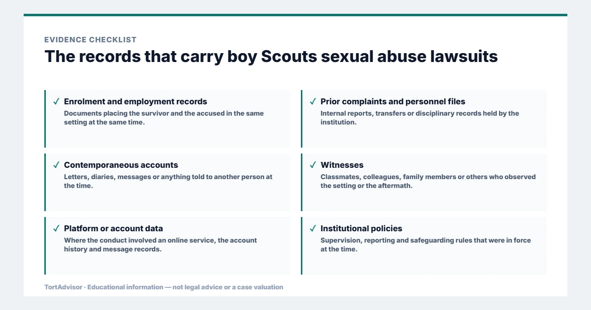 Boy Scouts Sexual Abuse Lawsuit 2026: Settlement Trust, Claims & Payments 3 Evidence used in boy Scouts sexual abuse lawsuits, from the primary record through medical documentation to regulatory data