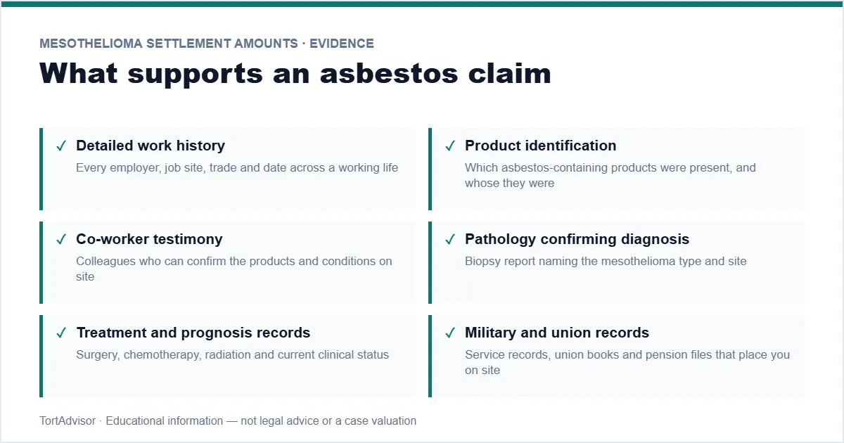 Mesothelioma Settlement Amounts 2026 6 Mesothelioma settlement amounts evidence checklist — exposure history, pathology and work records