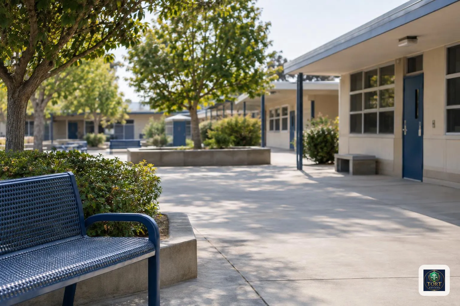Empty school courtyard illustrating the setting discussed in a California school sexual abuse lawsuit