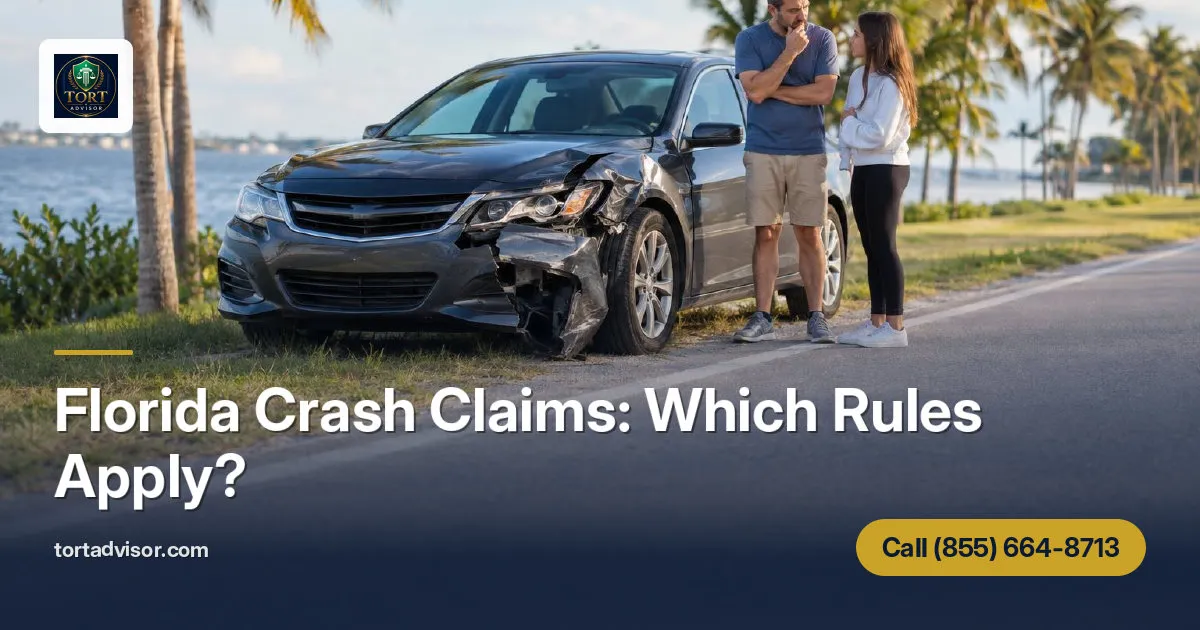 Damaged sedan beside a Florida roadside, illustrating a Florida car accident lawsuit guide