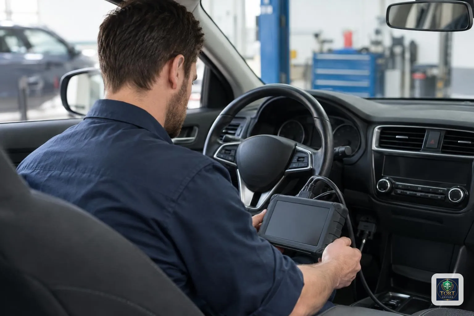 Time Speed and Distance: How Fast Was I Driving? 3 Technician connecting diagnostic equipment while investigating event data recorder speed evidence